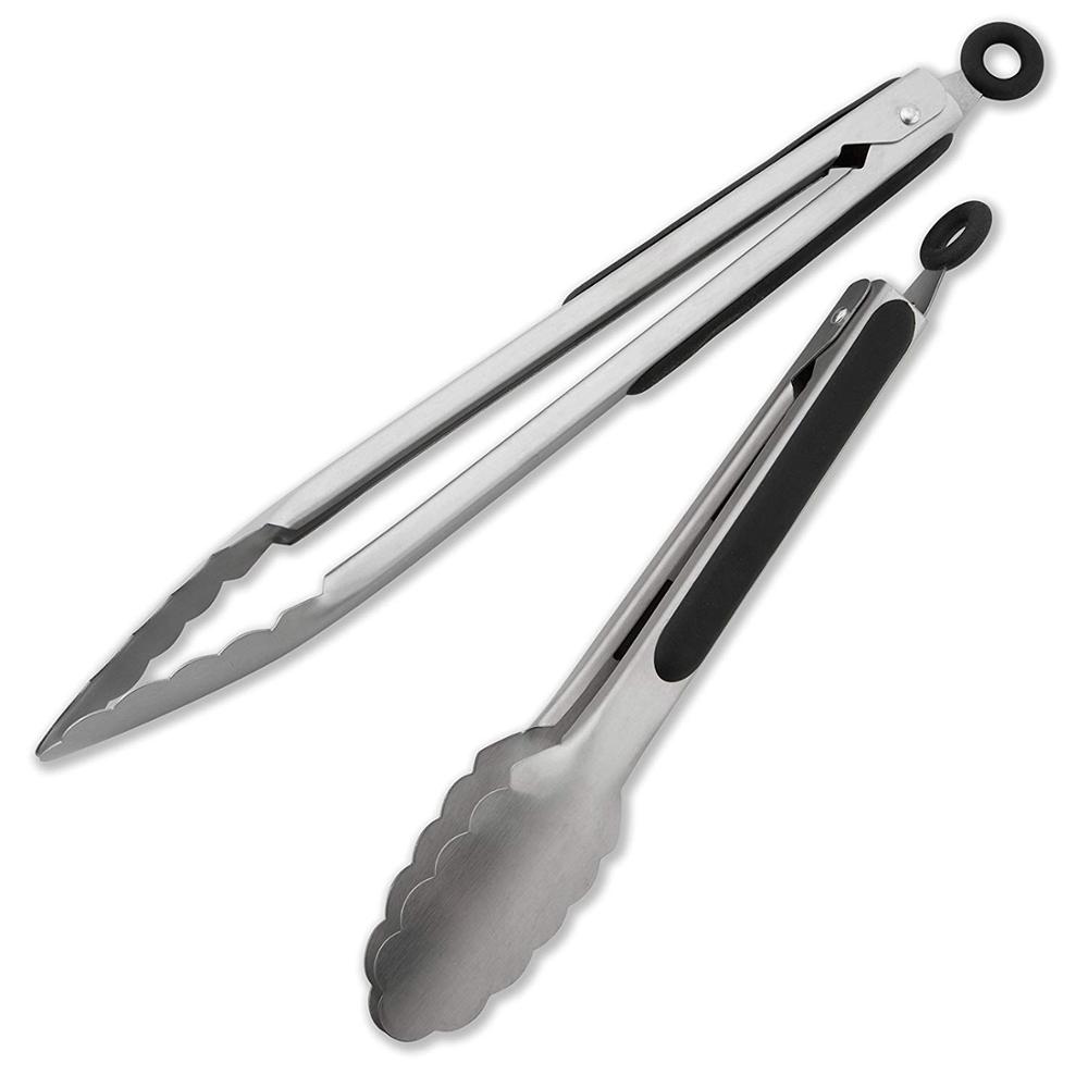 9 and 12 Inch Salad Tongs / Kitchen Tongs, Stainless Steel, 2 Piece Locking Set Best for Serving and Cooking