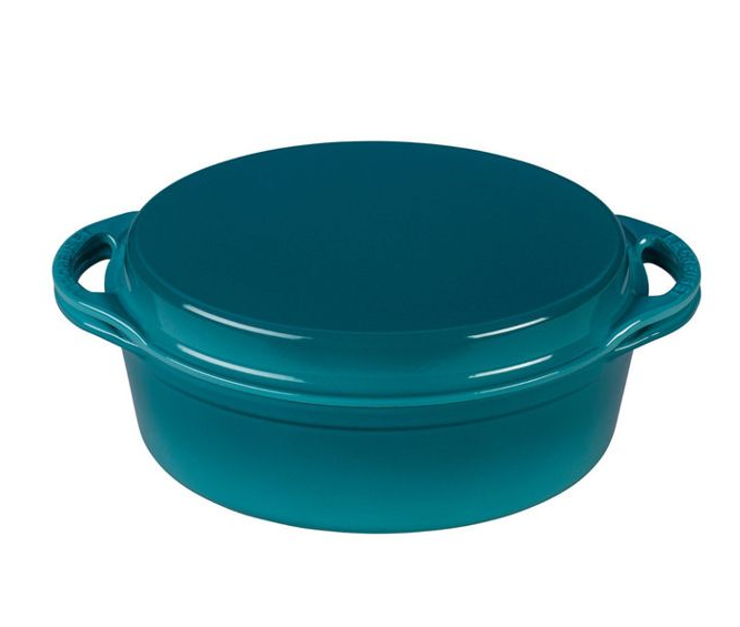 Caribbean Cast Iron 4.75-Quart Oval Oven, Reversible Grill Pan Lid