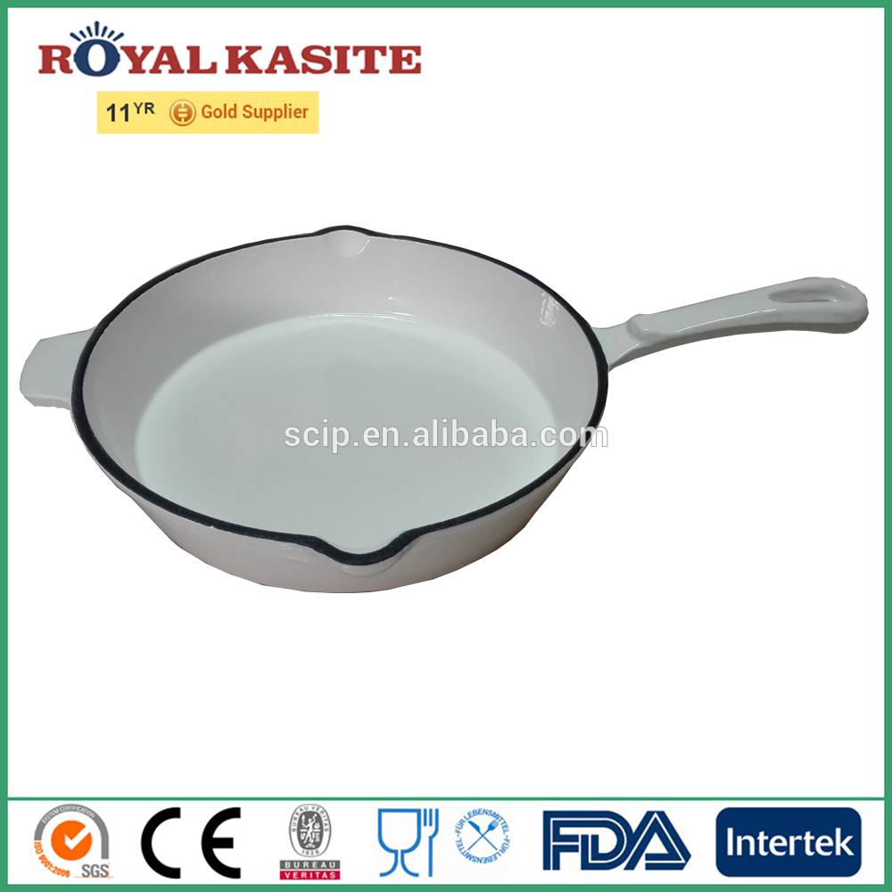 cast frying pan,cast iron enamel frying pan white color