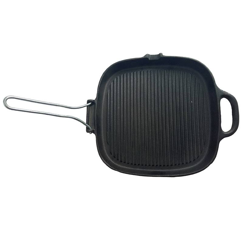 Hot Sale quality square cast iron griddle with collapsible handle