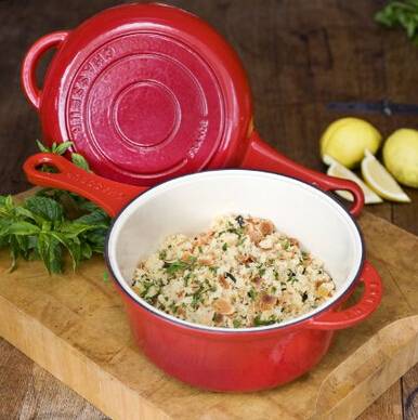 3-quart Red French Enameled Cast Iron Combi-Cook Sauce Pan
