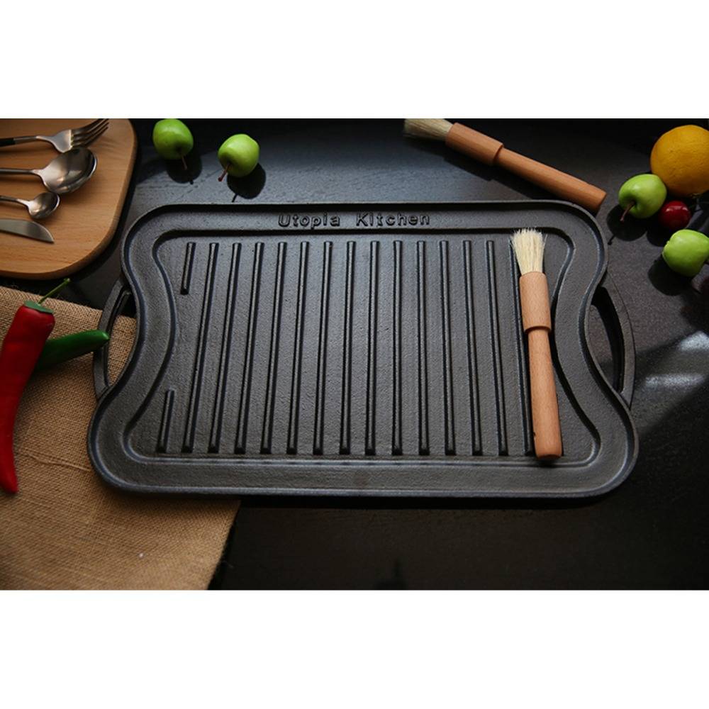 20×10 Inch Pre-Seasoned Cast Iron Griddle. Reversible Double Burner Plate for Grilling