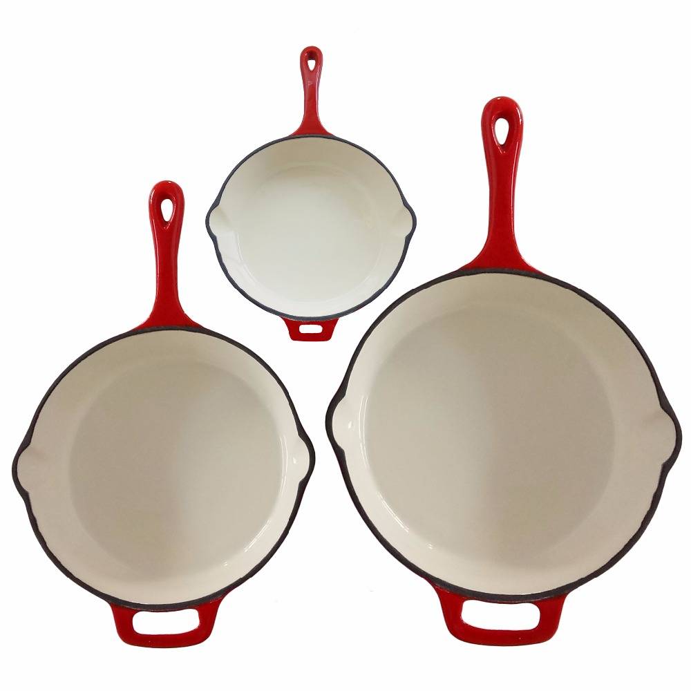 red color Round Enamel Cast Iron fry pan ceramic coating