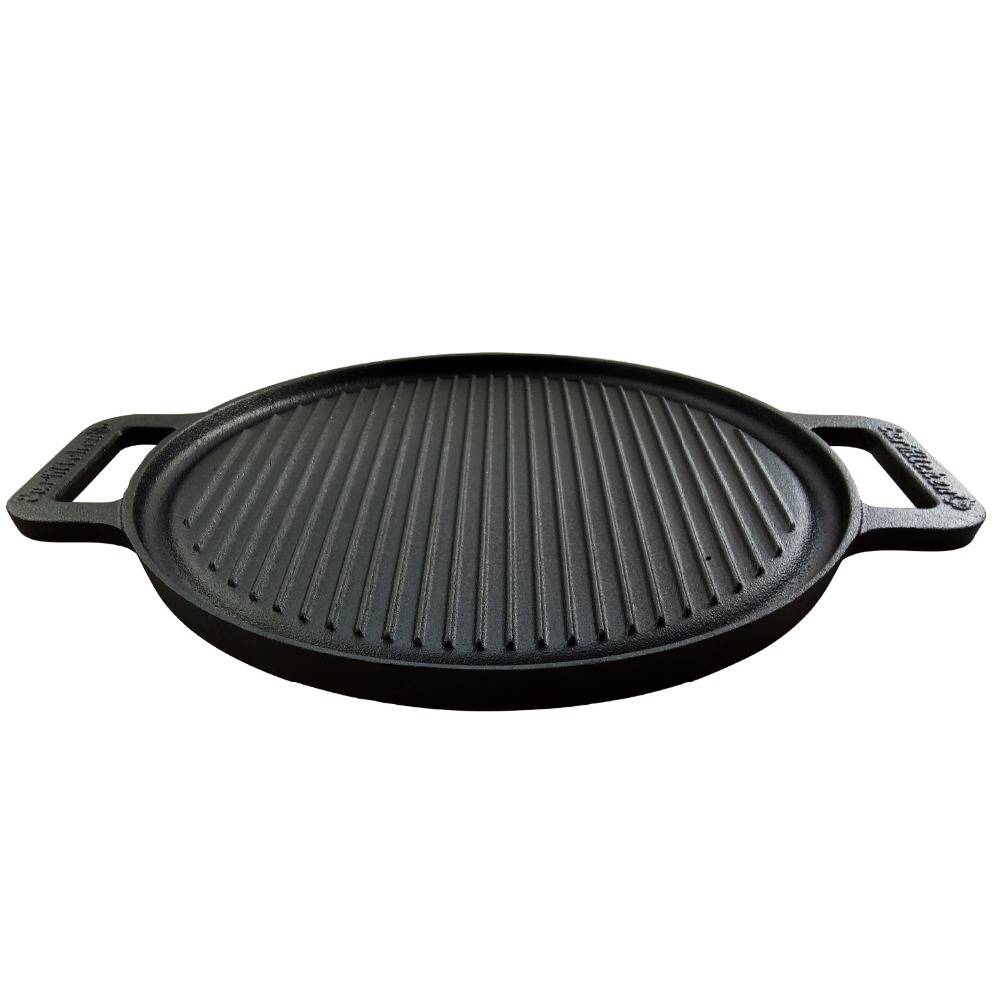 Two-sides Application Cast Iron Non stick Pizza Pan with Bottom Band