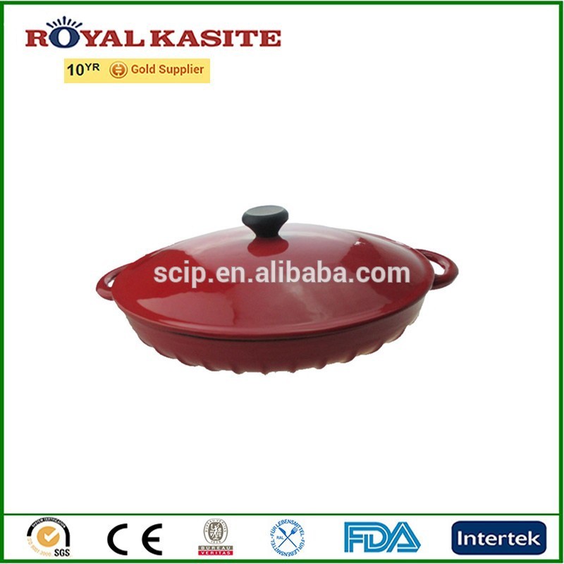cast iron shallow casserole pot, enamel iron cookware set, iron flat dishes with lid