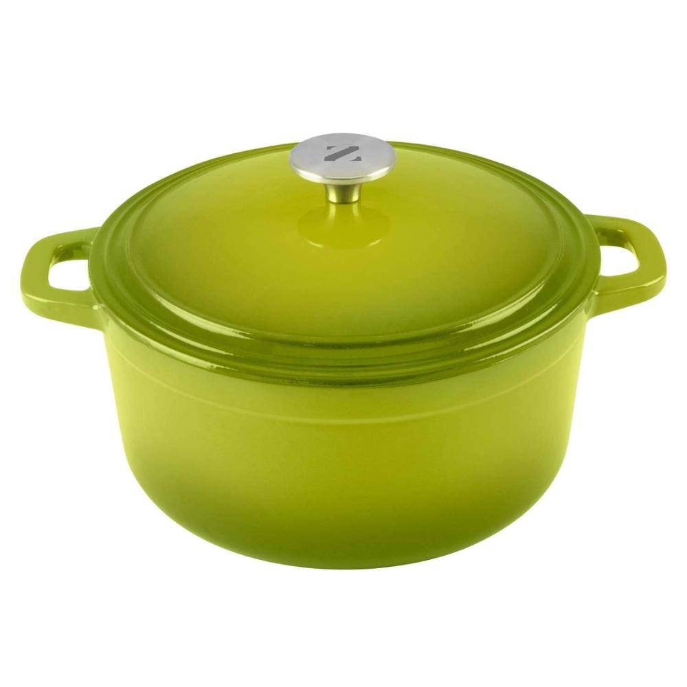 6 Quart Cast Iron Enamel Covered Dutch Oven Cooking Dish with Skillet Lid (Green)