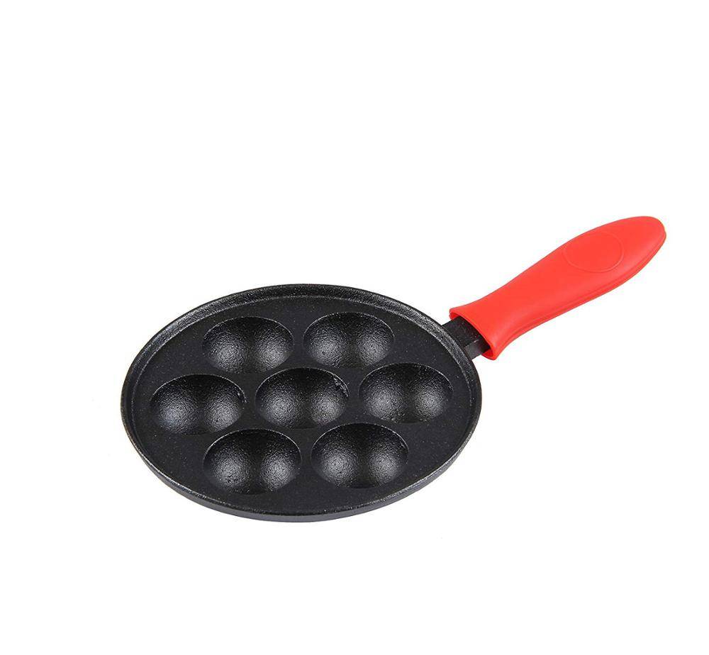 Cast Iron Pan for Danish Stuffed Pancake Balls (Red)