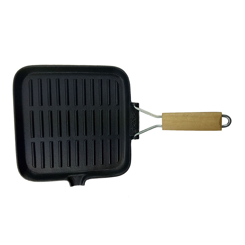 Wholesale Cast Iron Grill Frying Pan with Removable Wooden Handle