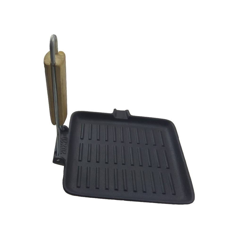 Cast iron vegetable oil coating round grill pan with foldable handle