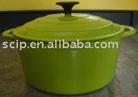 green enamel cast iron casserole with plastic knob KA25