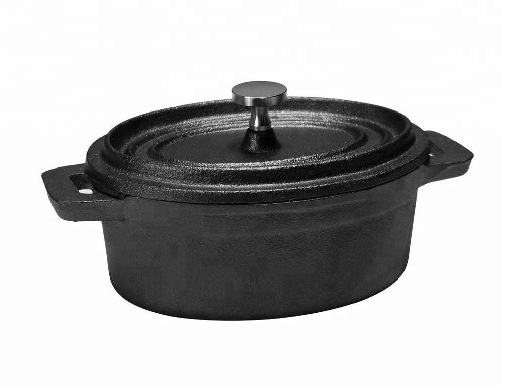 Kitchen Cookware Traditional Design Cast Iron Oval Casserole (Colour:Black, Material: Cast Iron)