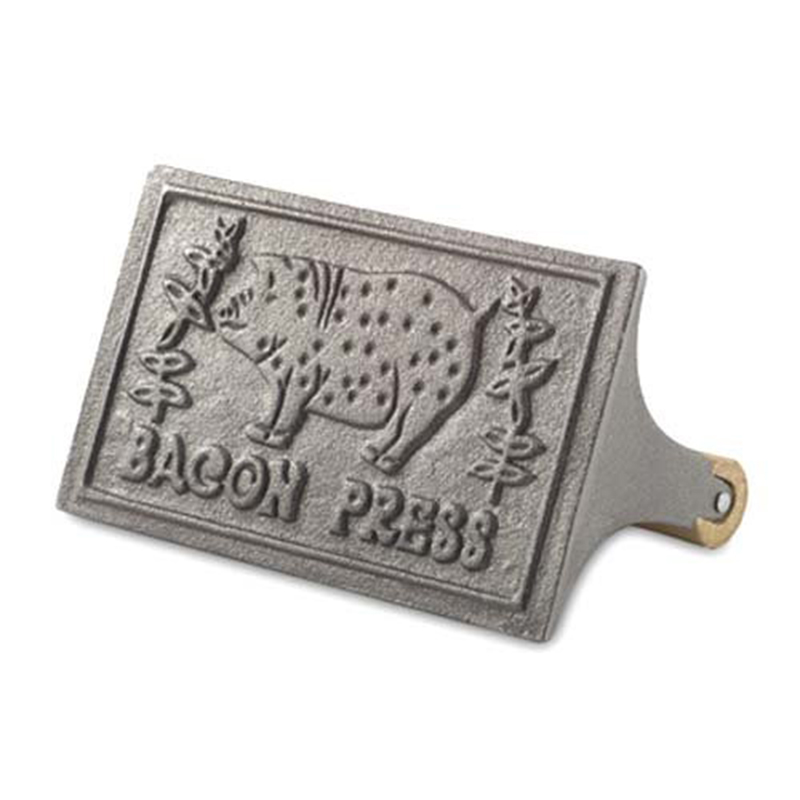 Cast Iron Bacon Press/Steak Weight, Grill Panini Burger Sausage Press, Rectangular with Wooden Handle