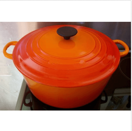 Cast Iron Orange Round Casserole Dish Pot Pan With Lid