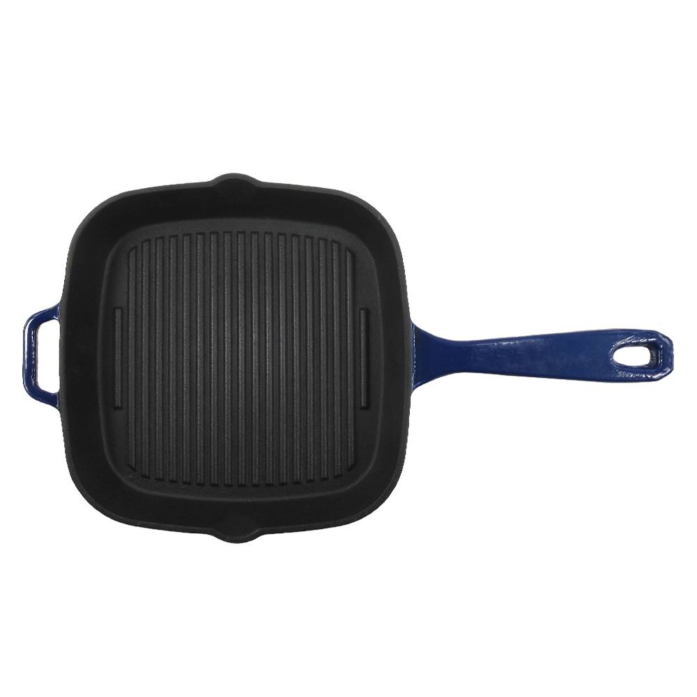 heavy duty enameled cast iron square grill pan cast iron skillet Provencal Blue