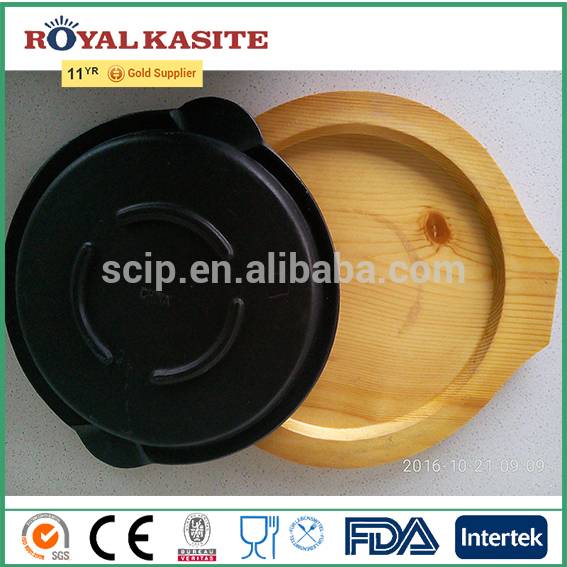 restaurant unique cast iron fry pan, newest style pan, Pizza Pan with wooden tray