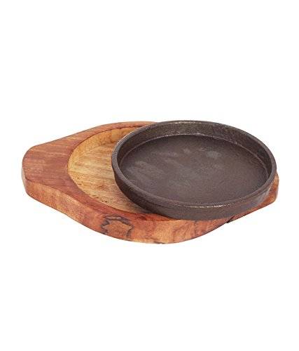 Wooden Sizzling Brownie Sizzler Plate / Tray with Wooden Base Round 5 inch