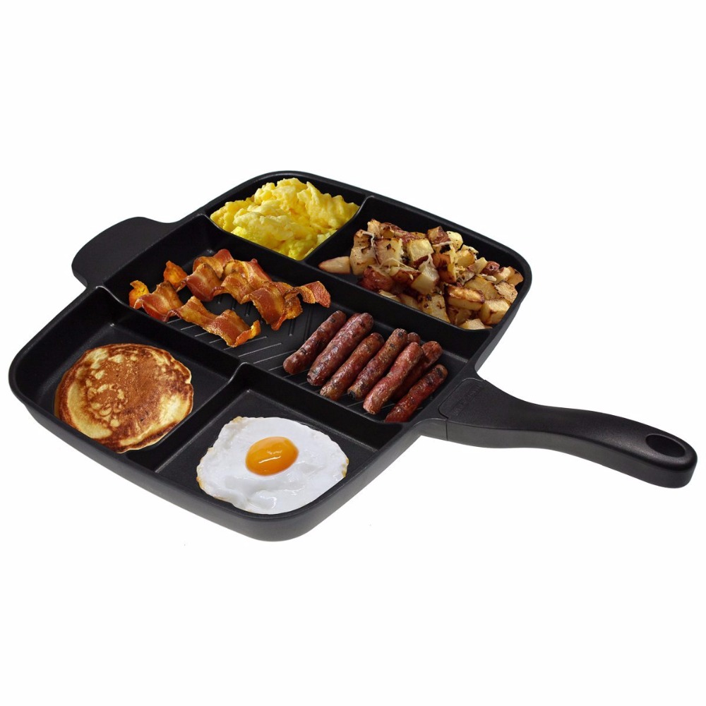Pre-seasoned Divided 5 In 1 Non Stick Cast Iron Frying Pan With Cookware Sets
