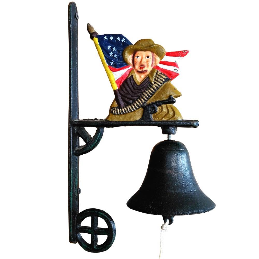 Garden farm hand-painted cast iron dinner bell, western American cowboy