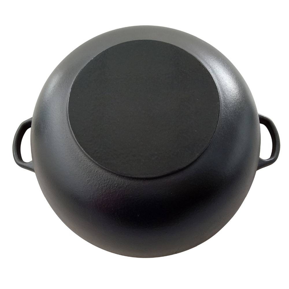 Wholesale 14-inch black Pre-Seasoned Cast Iron bruntmor Wok with