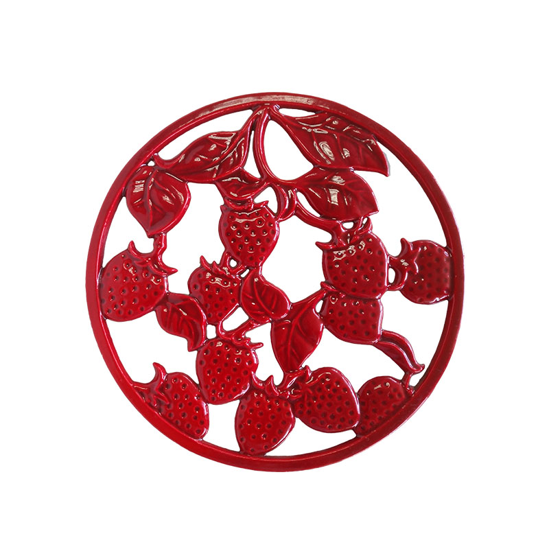 Round Cast Iron Trivet Red  for Kitchen Dining Metal Trivets