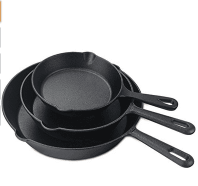Pre Seasoned Cast Iron Skillet (Set of 3 Pcs) – 6 Inches, 8 Inches and 10 Inches