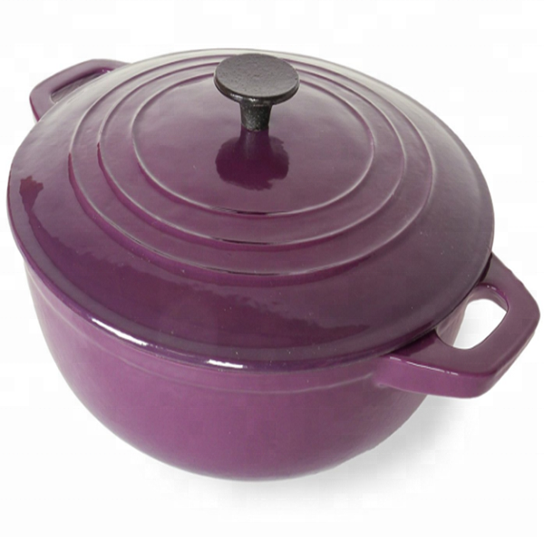 purple cast iron cookware casserole, glossy color enamel