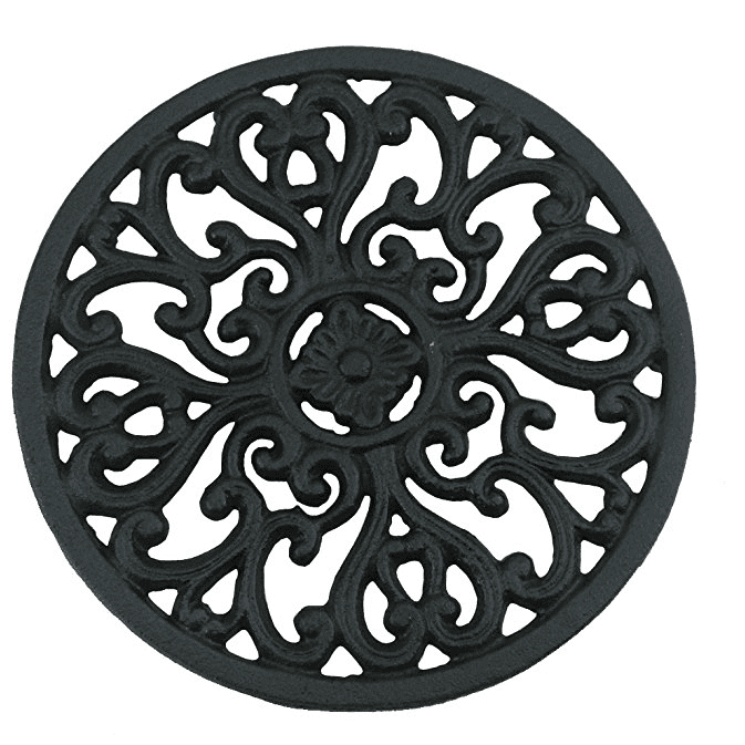 6.6 " Diameter Decorative Cast Iron Round Trivet with Vintage Pattern for Rustic Kitchen Or Dining Table with Rubber Pegs (6.6