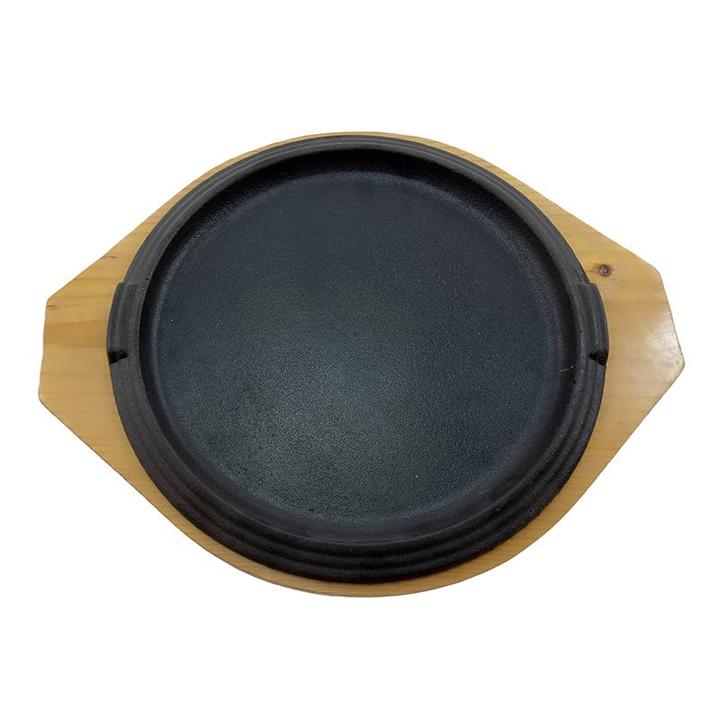 Round/Oval cast iron sizzler plate steak plate with wooden base