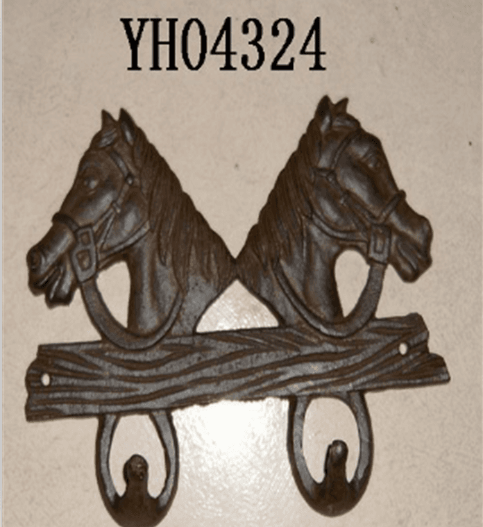 double horse head cast iron coat hook