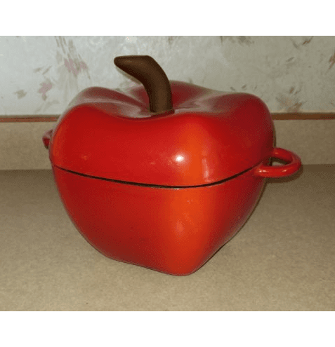 Red & White Enamelware Cast Iron Apple Tomato Dutch Oven Kettle Pan