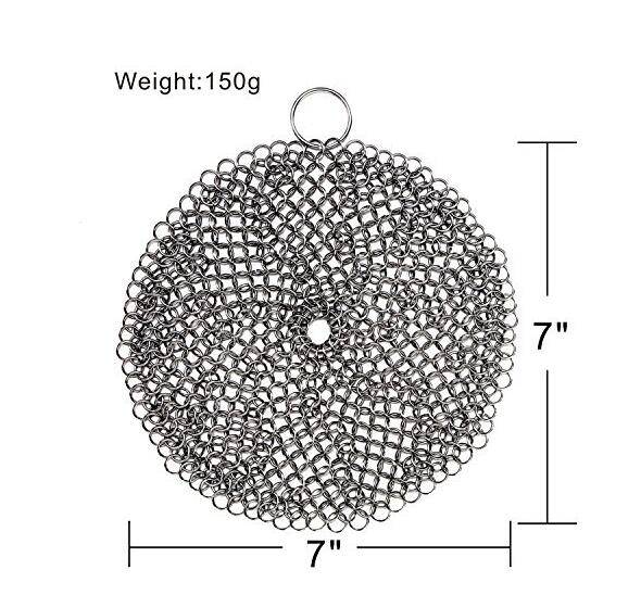 hot selling Cast Iron Cleaner, Anti-Rust Stainless Steel Chainmail Scrubber with Corner Ring, Round