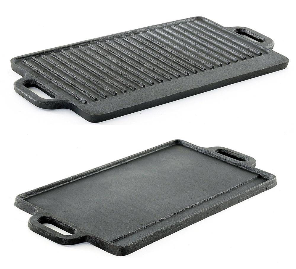 griddle Professional Heavy Duty Reversible Double Burner Cast Iron Grill Griddle, 20 by 9-Inch, Black