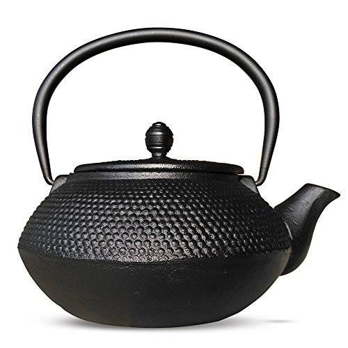 ROYAL KASITE Cast Iron Teapot with Stainless Steel Infuser Enameled Pearl Design, 26-Ounce, Black