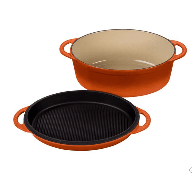 Flame Cast Iron 4.75-Quart Oval Oven With Reversible Grill Pan Lid
