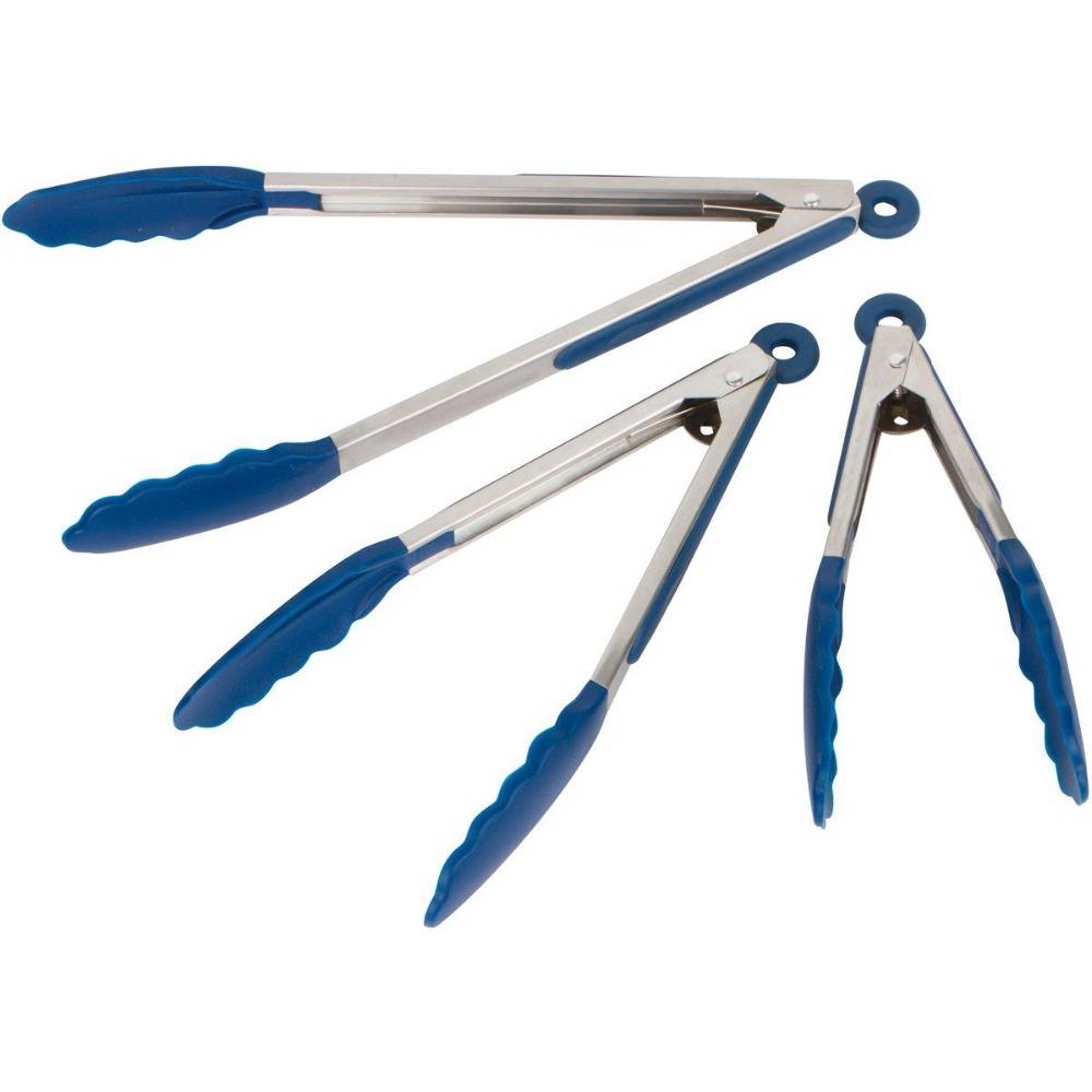 Premium Stainless Steel Kitchen Tongs With Silicone Tips For Cooking, Barbecue and Grill 3 Set 7- 9- 12 Inch blue