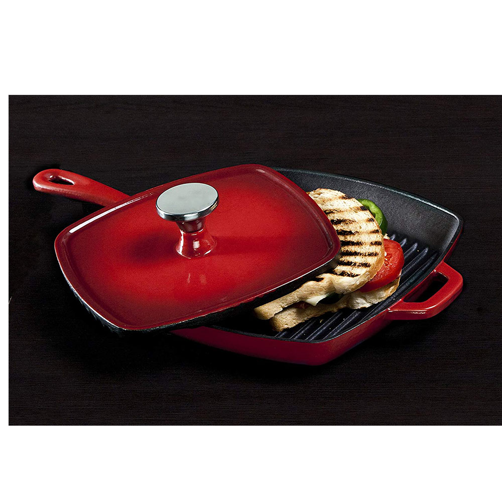 Enameled Cast Iron Square Grill Pan, 10-inch, Island Spice Red