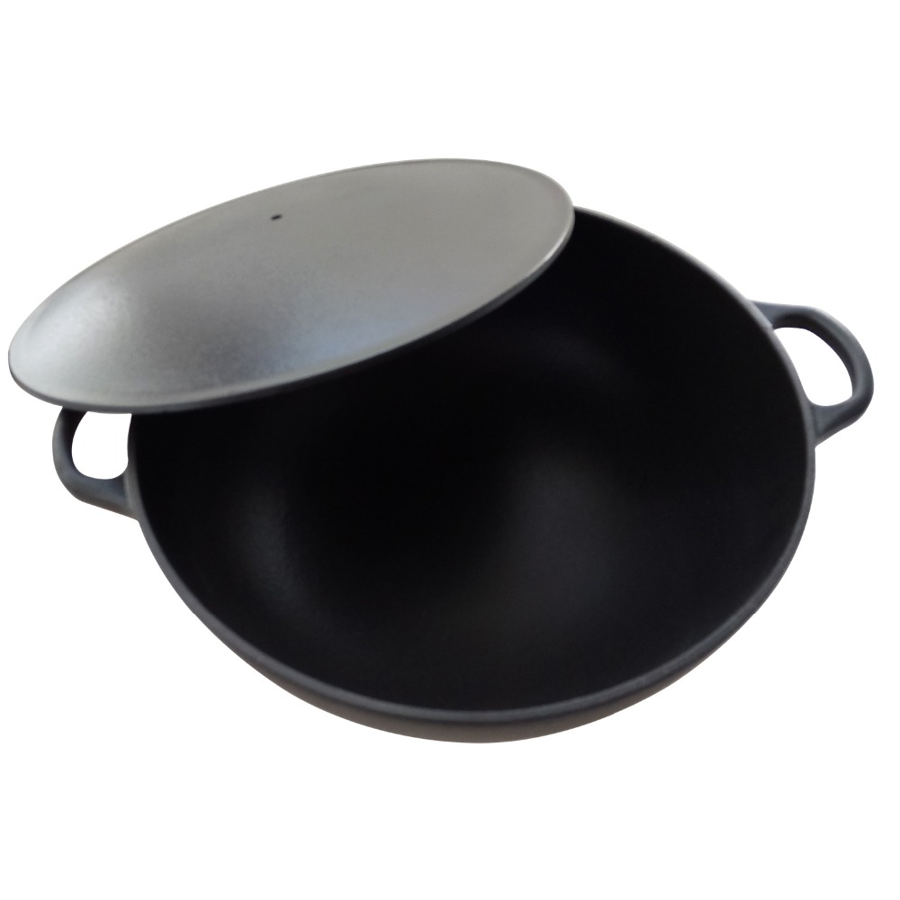 Wholesale 14-inch black Pre-Seasoned Cast Iron bruntmor Wok with