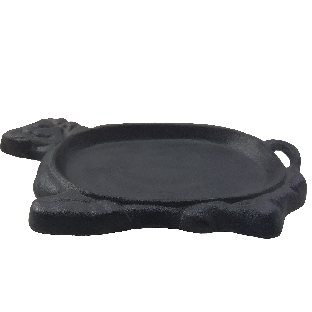 cast iron cow shape grill sizzle plate/pizza pan with wooden tray