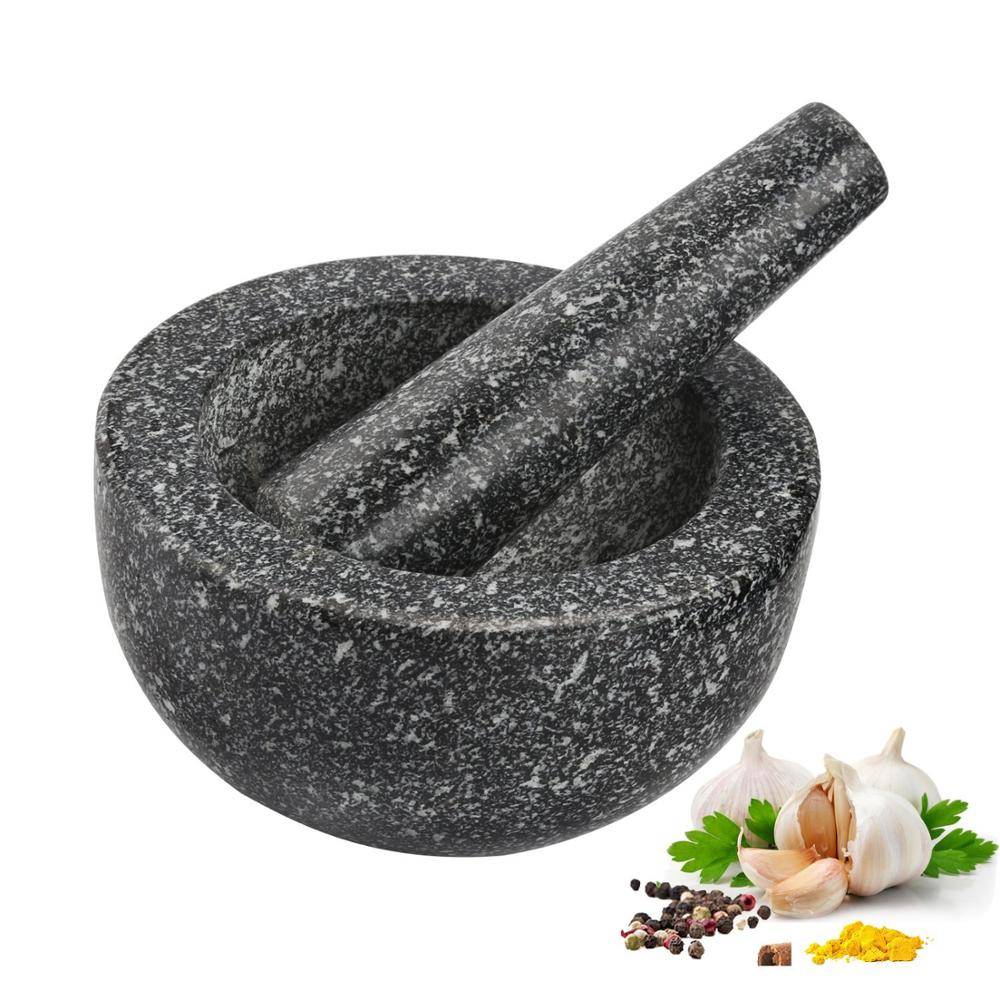 Mortar and Pestle, Smooth Granite and Excellent Grind Performance-5.5 Inch Diameter, Black