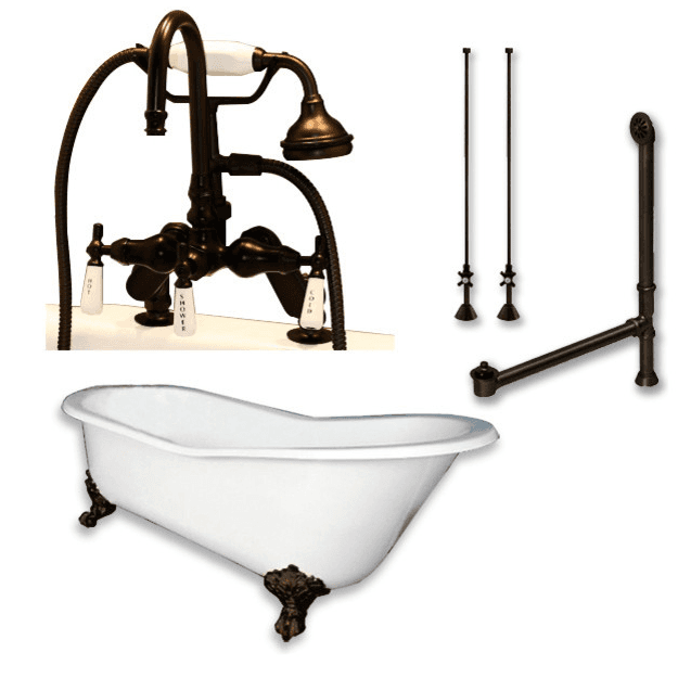 Cast Iron Slipper Tub 61", Telephone Faucet Oil Rubbed Bronze Package