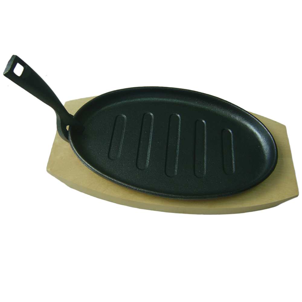 Cast Iron Sizzler Steak Plate with Wooden Server