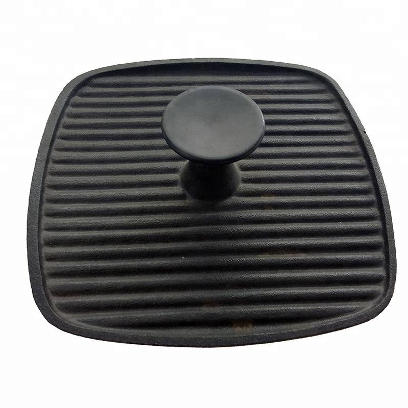square cast iron meat grilingl press lid with knob, Pre-seasoned, 14 years golden supplier