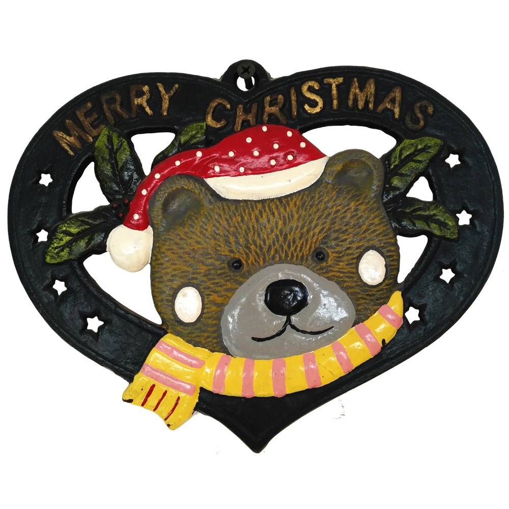 little bear shape cast iron table pad mats pot holder in plastic powder coating, Marry Christmas sign