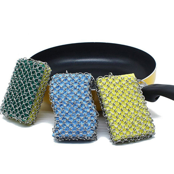 Cast Iron Cleaner With Sponges,Updated Stainless Steel Cast Iron Chainmail Scrubber,