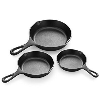Cast Iron Skillet 3-Piece Set Pre-Seasoned Pan Cookware Set – 10", 8", 6" Pans