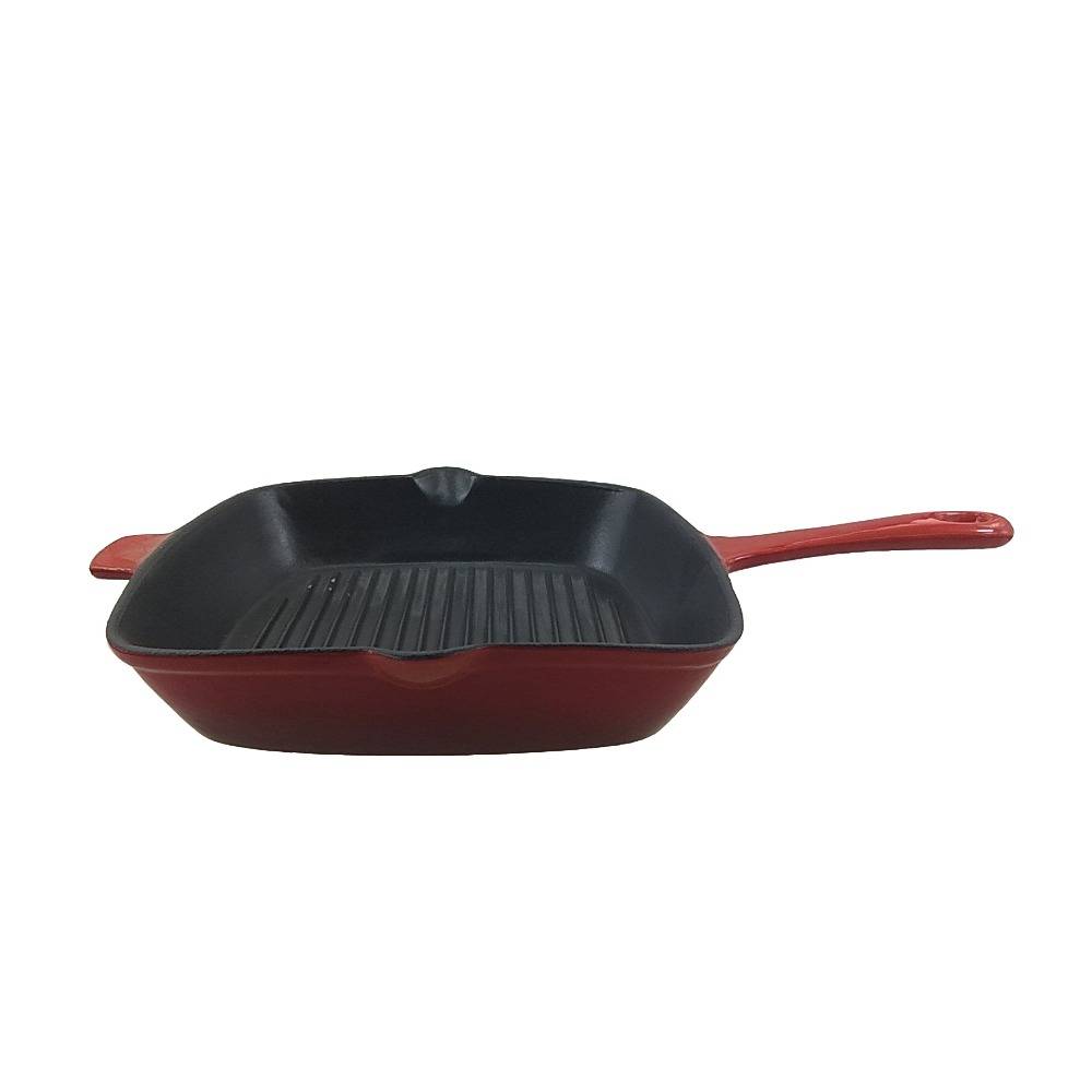 cast iron skillet fry pan, from 13 years gold supplier in red enamel coating with single long handle