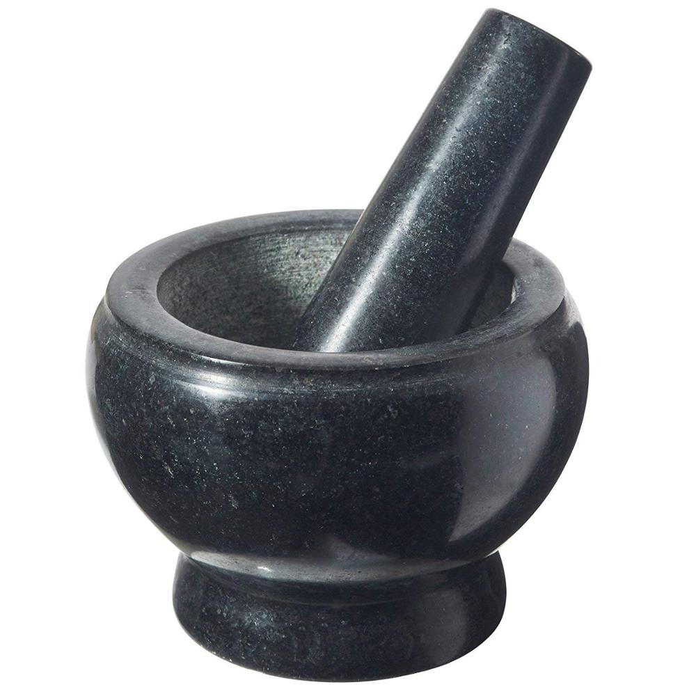 Solid Granite Mortar and Pestle Spice Herb Grinder Set – 5.5 Inch Diameter – Perfect For Making Guacamole Salsa and Curries