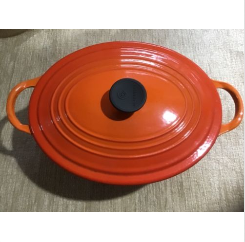 Cast Iron oval Casserole Oven Cooking Dish With Lid volcanic orange
