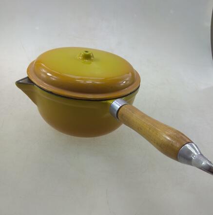cast iron enameled casserole dutch oven sauce pan with long wooden handle from Alibaba 13 years gold supplier