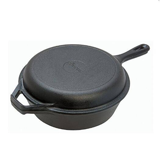Pre-seasoned cast iron 2-in-1 combo cooker with 3.2 Quart dutch oven and 10.25 inch skillet